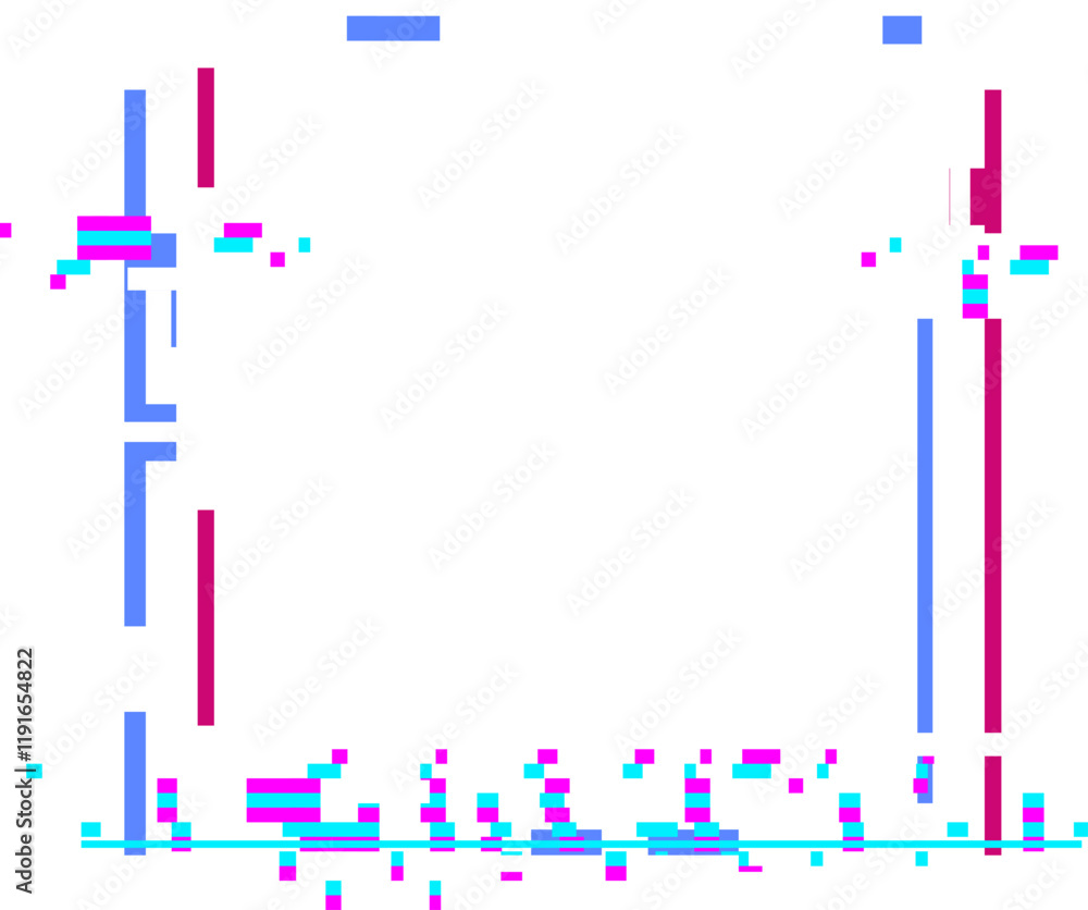 Poster colorful pixelated lines and squares creating a digital glitch art effect with a geometric and abstr
