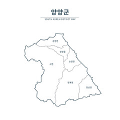 Obraz premium Yangyang map. Map of South Korea with Major Cities, Clean Line Design on White Background. 