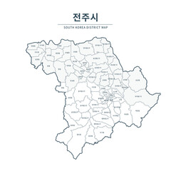 Jeonju map. Map of South Korea with Major Cities, Clean Line Design on White Background.
