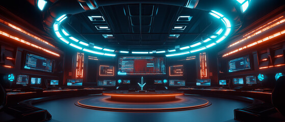 Futuristische Event-Location mit bunten Lichtern und modernem Design

