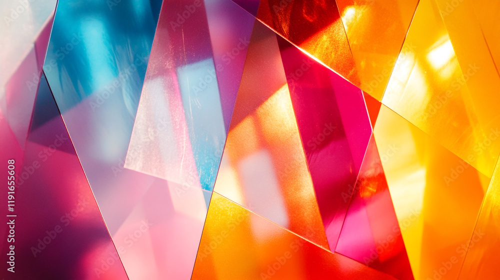 Poster vibrant colors blend together creating an abstract pattern in vivid geometric shapes