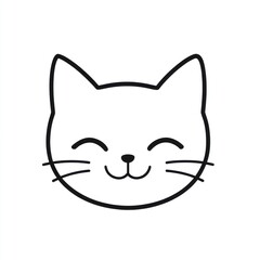 Happy cat face, simple line art, white background, children's book illustration