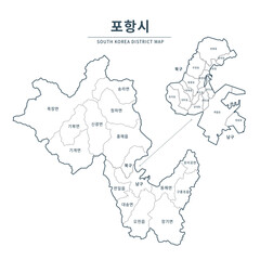 Pohang map. Map of South Korea with Major Cities, Clean Line Design on White Background.
