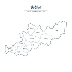 Hongcheon map. Map of South Korea with Major Cities, Clean Line Design on White Background.
