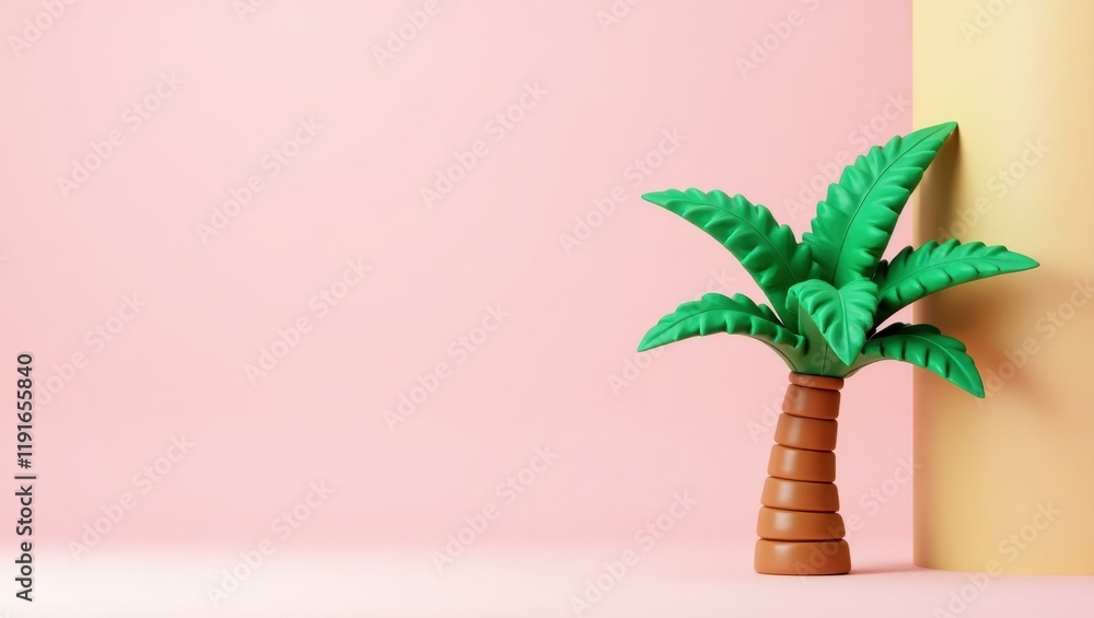 Aufkleber emerald green palm tree on right. soft purple background. copy space for text, 3d render ai generate