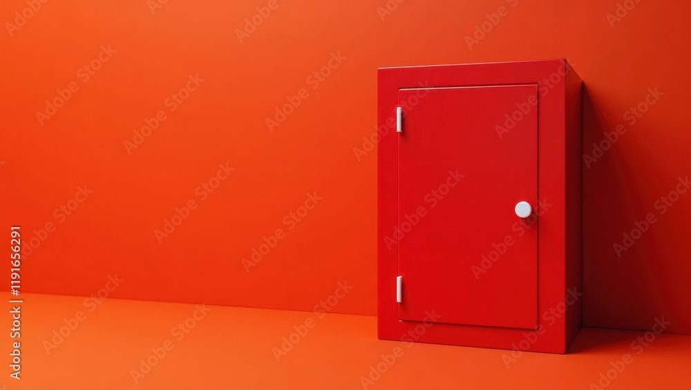 Poster ruby red safe on left. soft pink background. copy space for text, 3d render ai generated designer el