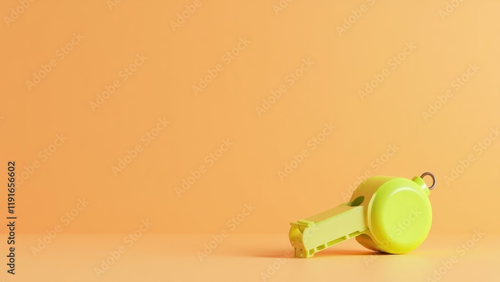 Poster chartreuse whistle on right. soft blue background. copy space for text, 3d render ai generated desig