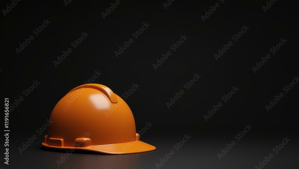 Poster amber hard hat on left. soft coral background. copy space for text, 3d render ai generated designer 