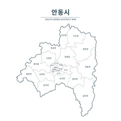 Andong map. Map of South Korea with Major Cities, Clean Line Design on White Background.
