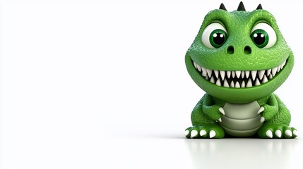 Fototapeta premium Cute cartoon green dragon sitting.