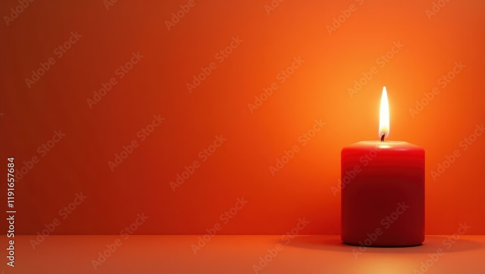 Poster rich ruby red altar candle on left. soft black background. copy space for text, 3d render ai generat