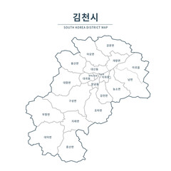 Gimcheon map. Map of South Korea with Major Cities, Clean Line Design on White Background.
