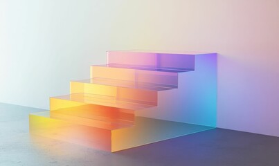 Abstract iridescent glass staircase, minimalist design.