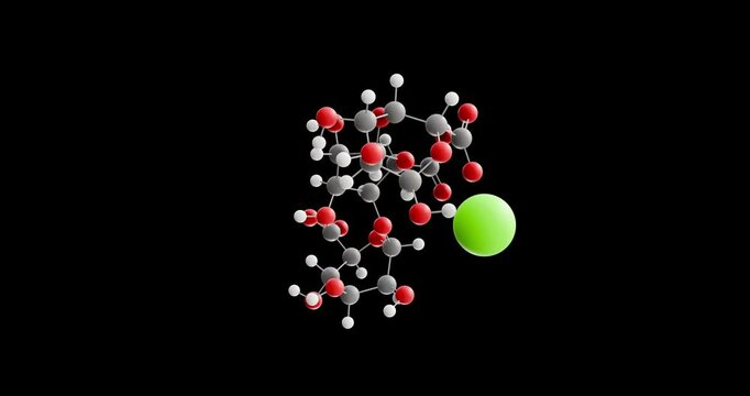 Calcium Alginate molecule, rotating 3D model of e404, looped video on a black background