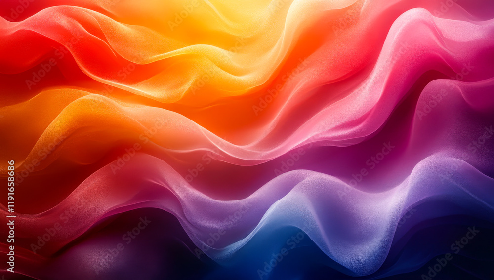 Poster vibrant abstract wave patterns. bright waves of orange, pink, and purple flow together, creating a d
