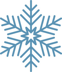 Simple light blue snowflake with a star in the center representing winter, christmas and holidays, ideal for greeting cards or winter projects