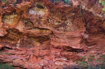 Detail of heavily eroded red sandstone in Mirima National park, in the north of Western Australia. 
