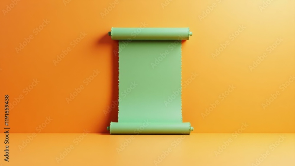 Poster sage green philosopher's scroll on left. soft red background. copy space for text, 3d render ai gene