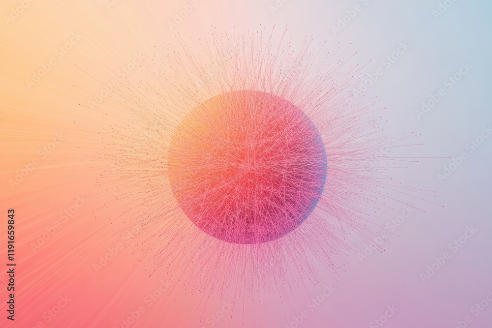 Poster Graphical representation of a virus with minimalistic design in vibrant pastel colors. Generative AI