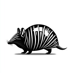 Black and white armadillo illustration, nature, animal, wildlife, design element, for prints or logos
