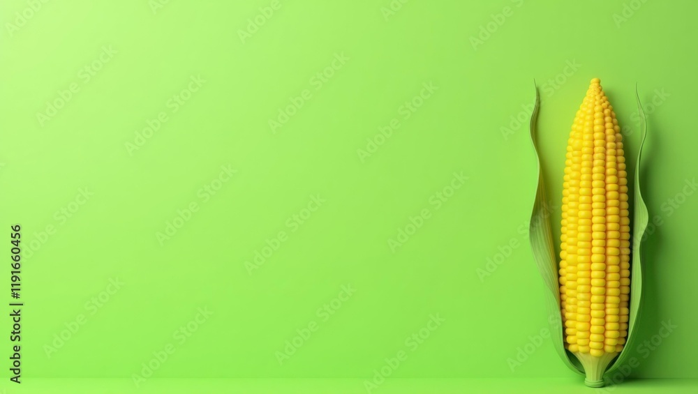 Poster canary yellow corn stalk on left. soft yellow background. copy space for text, 3d render ai generate