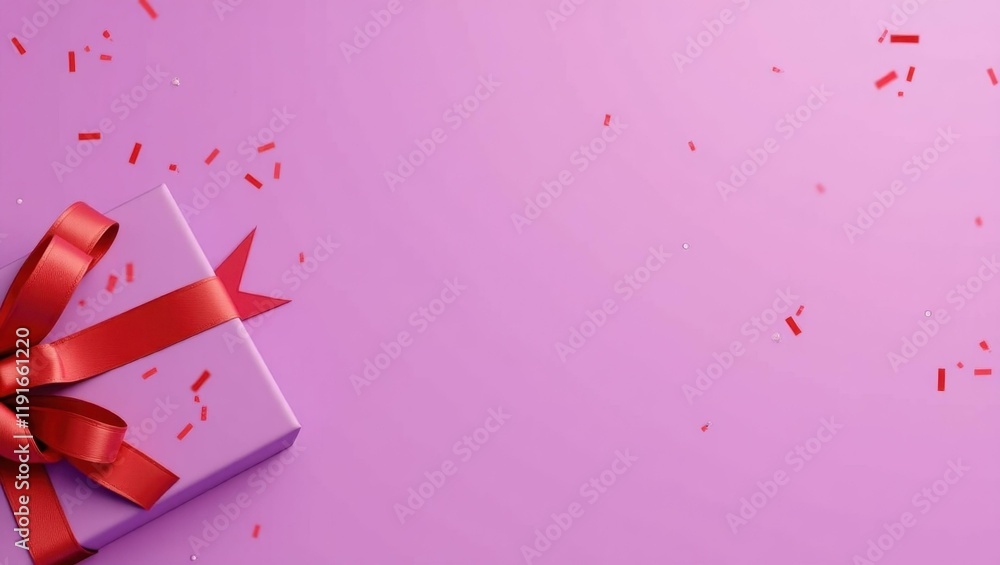 Poster ruby red ufo on right. soft pink background. copy space for text, 3d render ai generated designer el