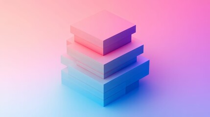 Stacked blocks, pastel colors, gradient background.