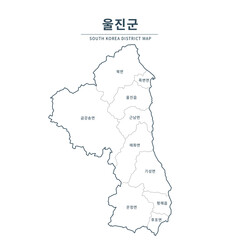 Uljin map. Map of South Korea with Major Cities, Clean Line Design on White Background.
