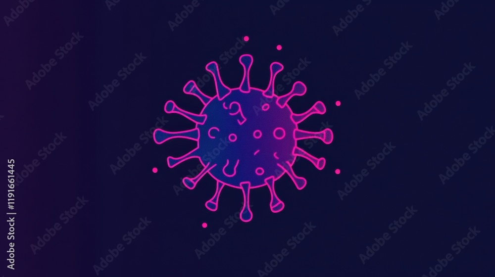 Fototapete graphical representation of a minimalistic virus design in bright colors on a dark background. gener