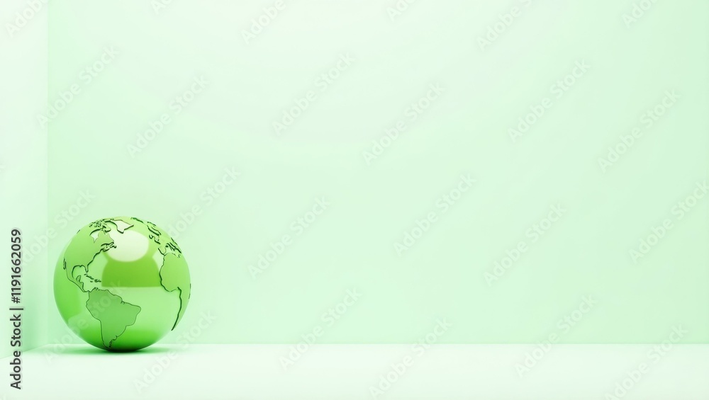 Poster rich green globe on left. soft purple background. copy space for text, 3d render ai generated design