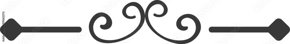 Poster elegant horizontal divider with swirls and rhombuses connecting two segments, creating a sophisticat