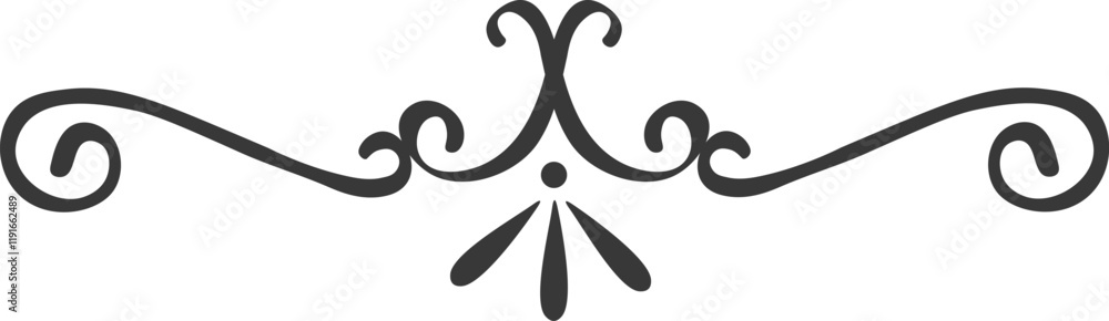 Poster classic decorative element separating text sections, featuring elegant swirls and a central ornament