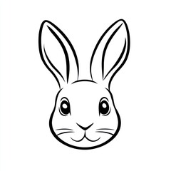 Cute bunny rabbit head, simple line art, white background, Easter design
