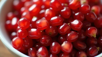 Scarlet Berries. Close up shiny red pomegranate seeds fresh ripe juicy