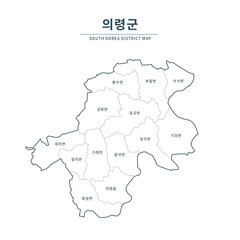 Uiryeong map. Map of South Korea with Major Cities, Clean Line Design on White Background.

