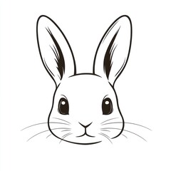 Cute bunny face, simple line art, white background, Easter design