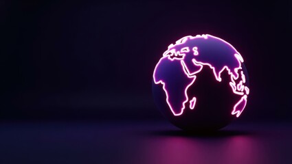 Rich violet prayer beads on left. Glowing neon pink world globe digita