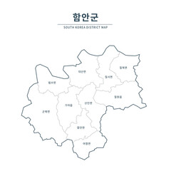 Haman map. Map of South Korea with Major Cities, Clean Line Design on White Background.
