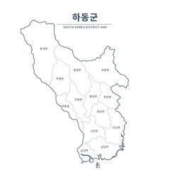 Map of South Korea with Major Cities, Clean Line Design on White Background.
Hadong map.