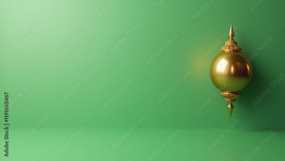 Poster gold royal orb on right. soft yellow background. copy space for text, 3d render ai generated designe