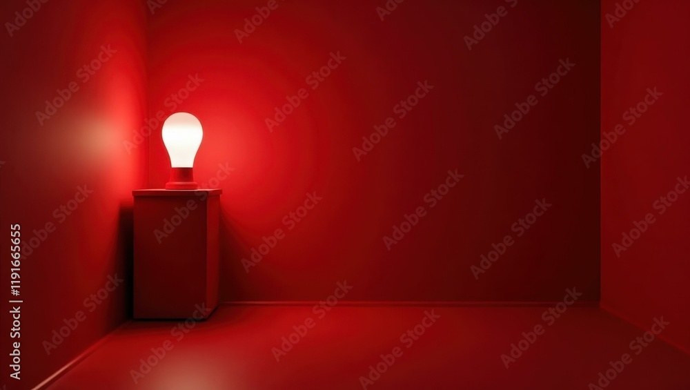 Poster marsala red interrogation room lamp on left. soft black background. copy space for text, 3d render a