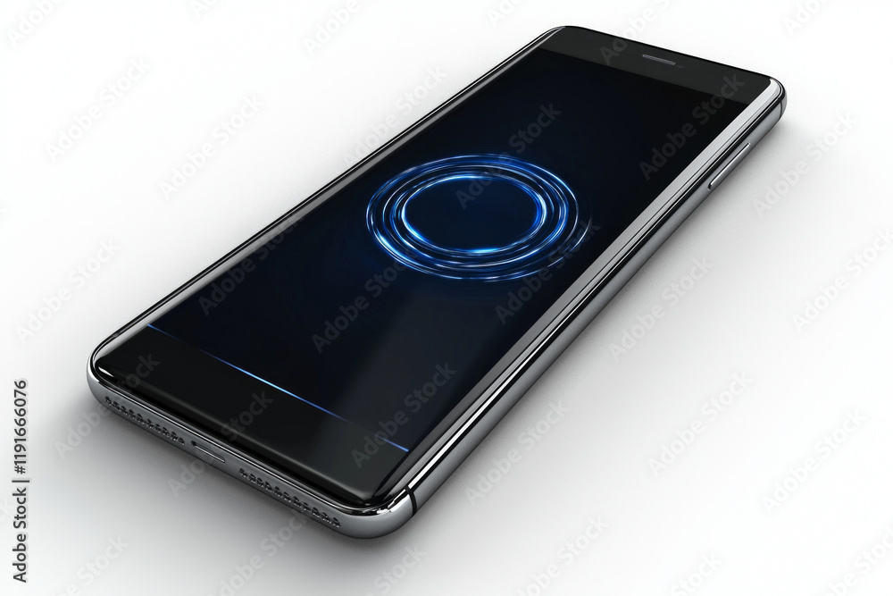 Poster detailed smartphone screen displays downloading progress circular progress bar. glossy smartphone is