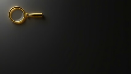 Elegant Search. Golden magnifying glass on black background, minimalis