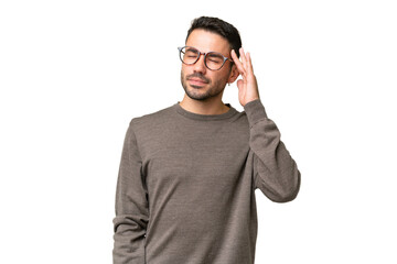 Young handsome caucasian man over isolated background with headache