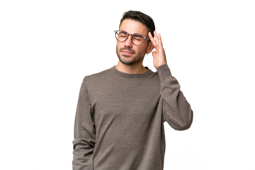 Young handsome caucasian man over isolated background with headache