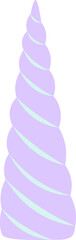 Purple unicorn horn with light green stripes, spiraling upwards, symbolizing magic, myth, and children s fairy tales, perfect for kids designs or fantasy themed projects