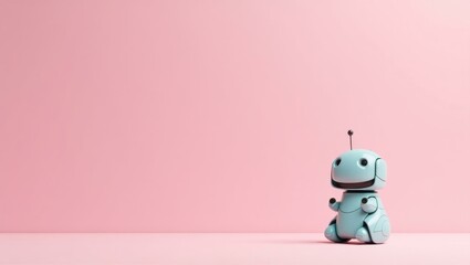 Aquamarine astromech droid on right. Soft white background. Copy space for text, 3D render AI Generated Designer Element