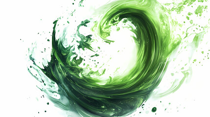 Fototapeta premium Dynamic green magical whirlwind, representing a powerful enchantment spell, on a clean white background. Moonspire. Illustration
