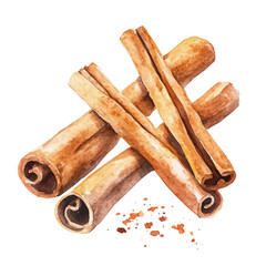 A watercolor painting of a cinnamon stick, isolated on a white background. Cinnamon vector.

