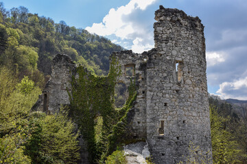 Ruins of the Old town Samobor, medieval fortress located above city of Samobor, Croatia 